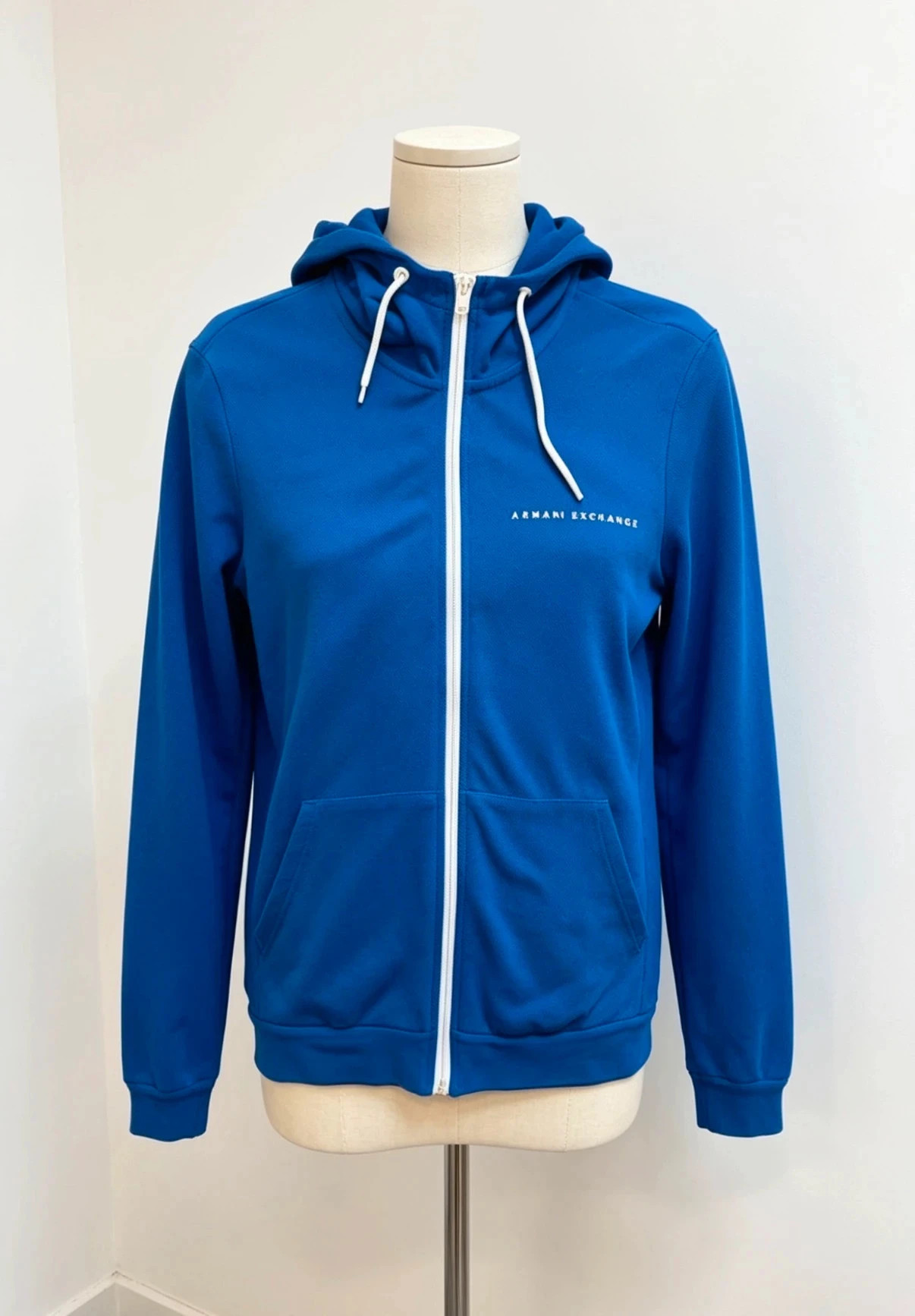 Armani Exchange Men's Royal Blue Waffle Knit Zip-Up Hoodie - Size S