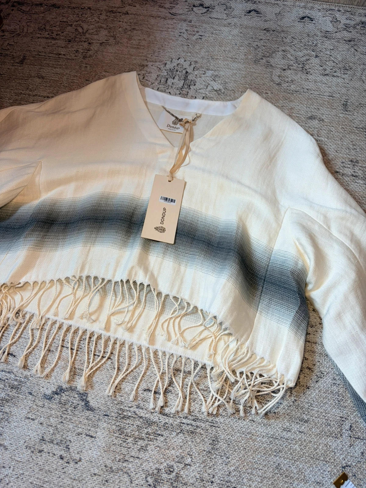 Dondup Made in Italy Designer Linen Poncho Shawl Fringed Wrap IT 46 NWT