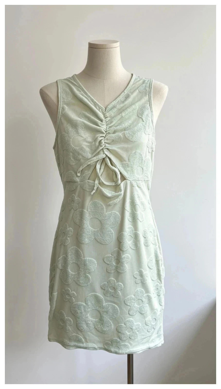 PLT Baby Blue Towelling Daisy Ruched Cut Out Bodycon Mini Dress · UK 12 · BNWT