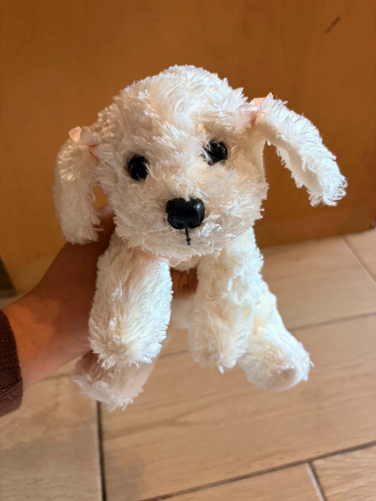 Russ Berrie Mollie Cream Puppy Dog Soft Toy | Vintage Plush With Pink Bows