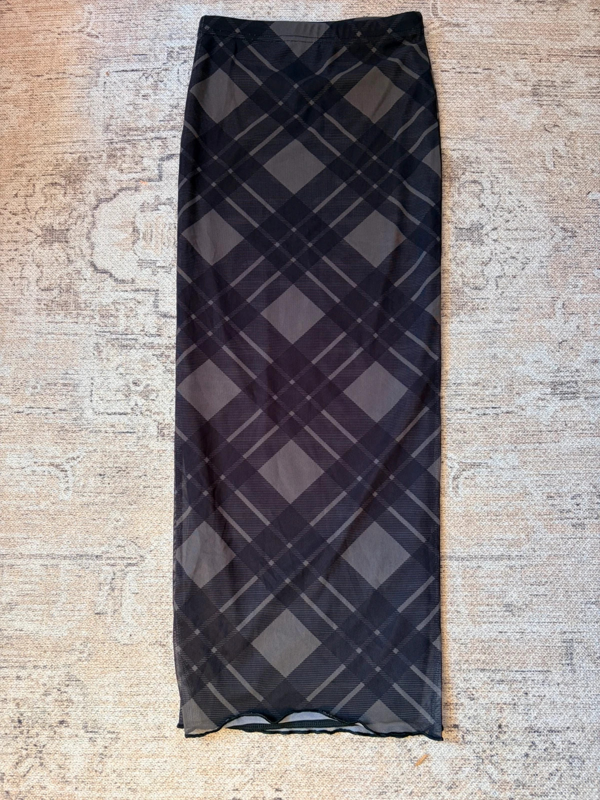 PixieGirl UK 6 Black Brown Tartan Check Mesh Maxi Skirt | Gothic Y2K