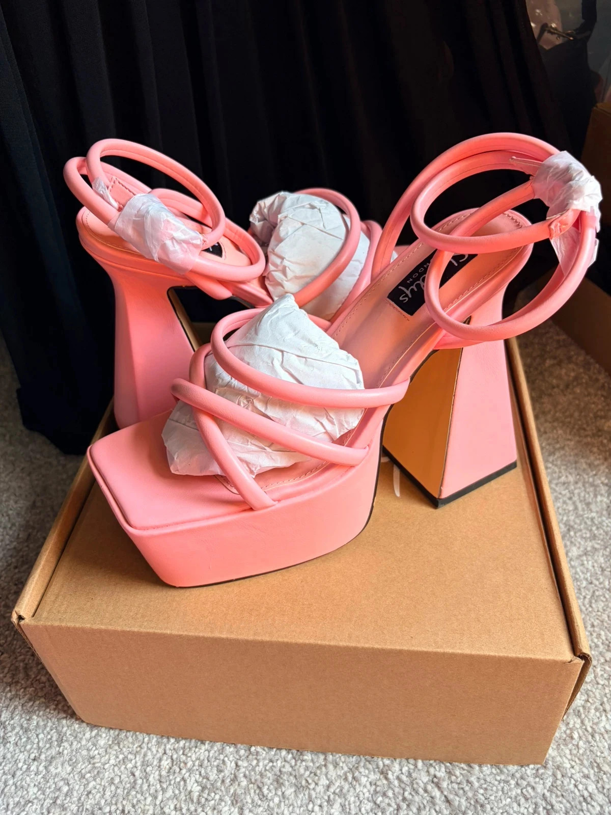 Shellys London New Pink Strappy Platform Flared Heel Sandals | UK 8 Barbiecore Y2K