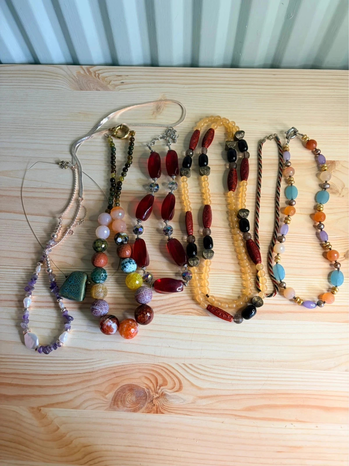 7x Mixed Stone & Bead Necklace Bundle | Semi-Precious, Glass, Wood Styles