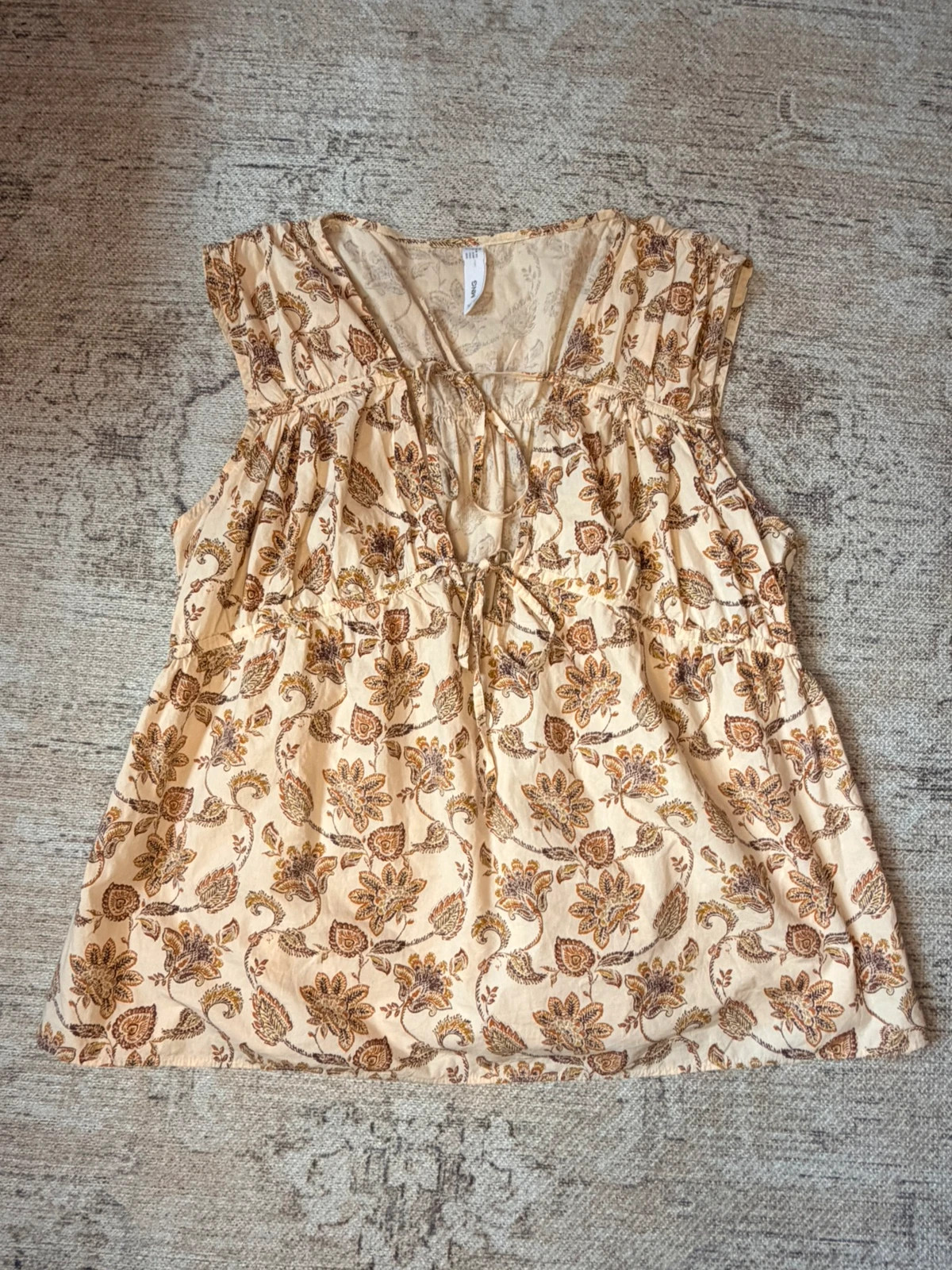 MNG Mango 100% Cotton Paisley Floral Print Tiered Boho Top Y2K/10s
