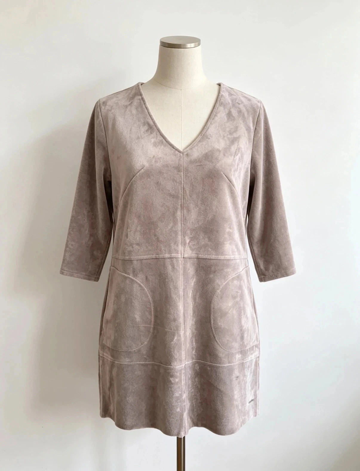 Rino & Pelle Taupe Grey Faux Suede V‑Neck Tunic Dress · EU 38 / UK 10