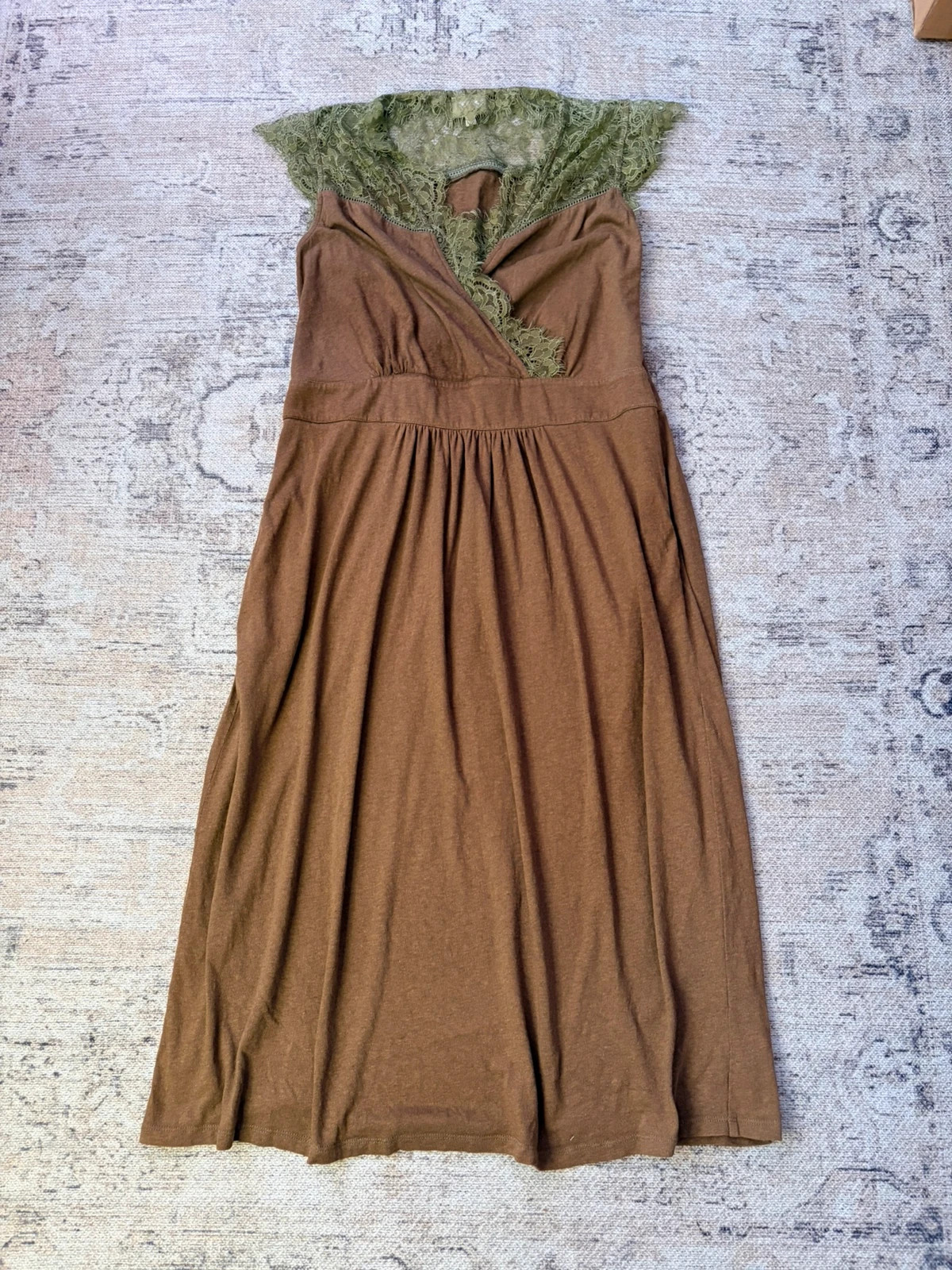 EAST Vintage Y2K Brown Olive Green Lace Maxi Dress Boho Whimsigoth S