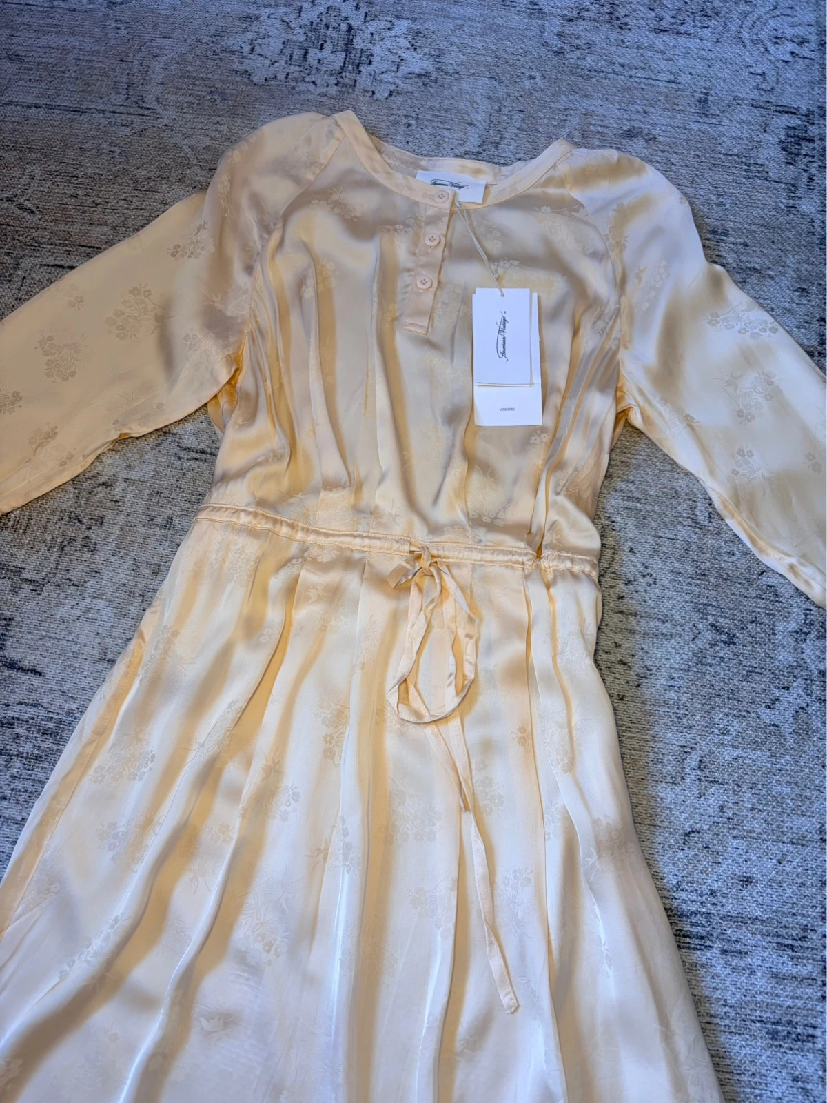 American Vintage Cottagecore Pale Peach Jacquard Midi Dress Size S UK8-10 Silky Viscose RRP £110