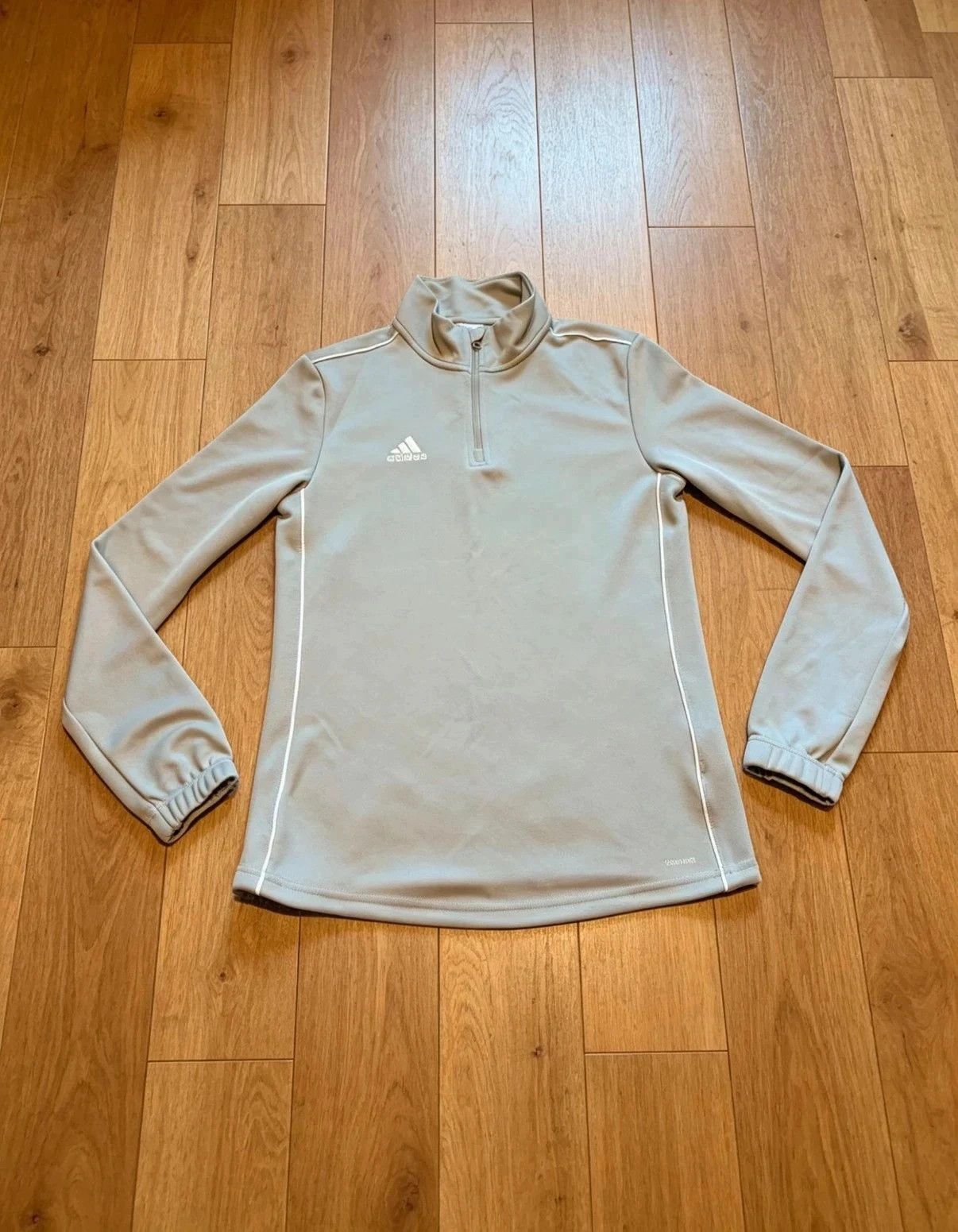 Adidas Climalite Light Grey 1/4‑Zip Training Top · Size XS UK 4‑6 · Adjustable Hem