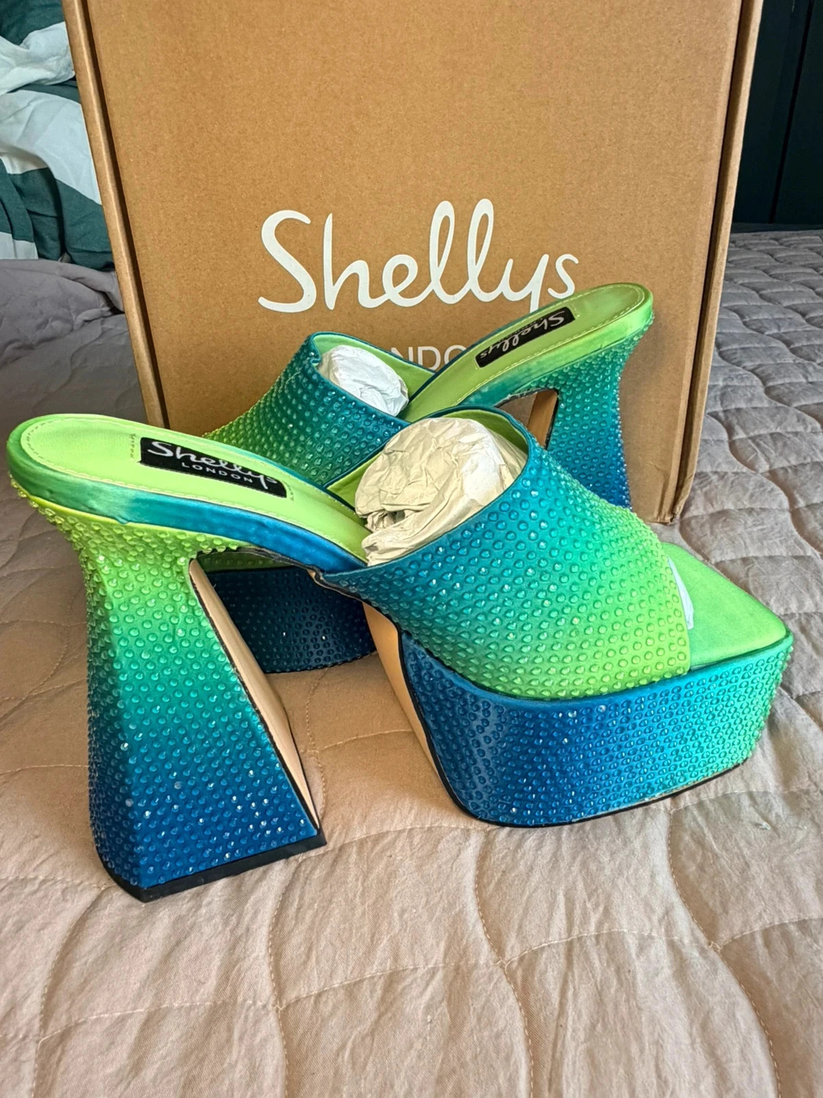 Shellys london brooke heels | UK 8 | bnib mermaid ombré rhinestone platform mules