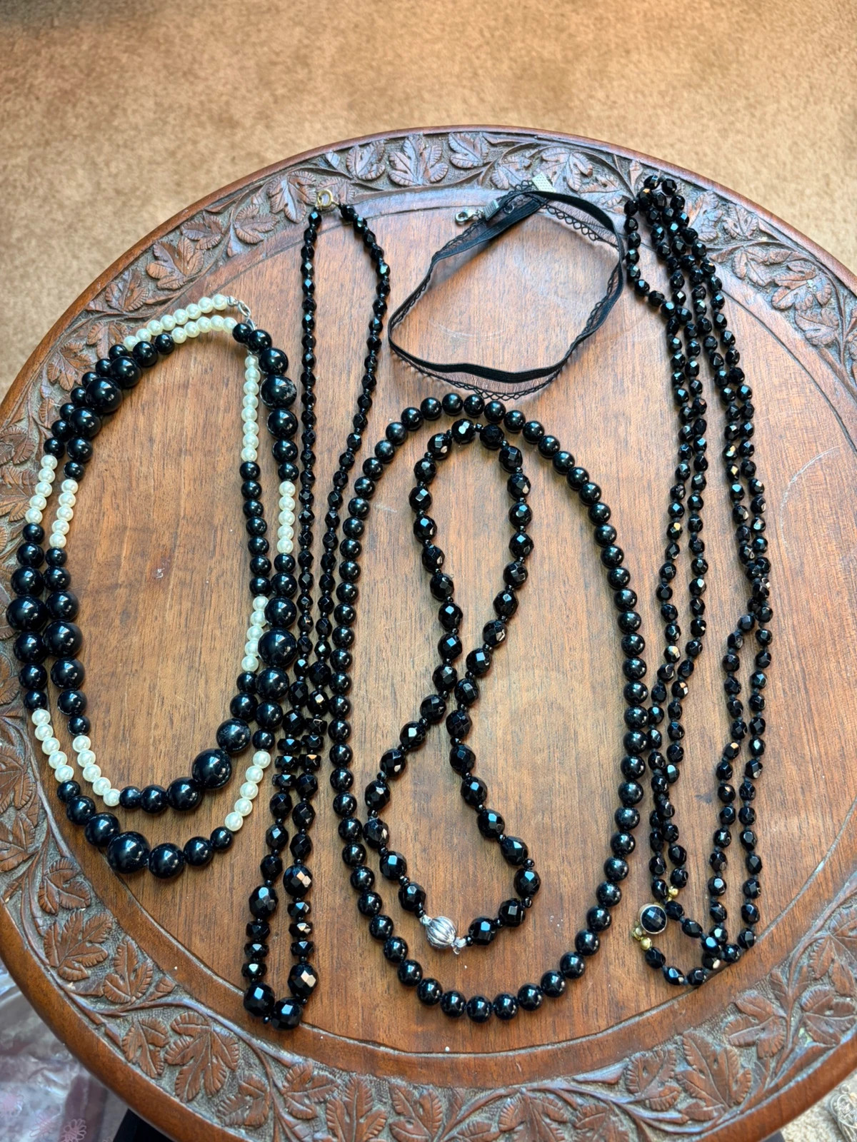 Vintage Black Bead Jewellery Bundle 6pc | Necklaces & Choker | Layering / Crafts Gothic