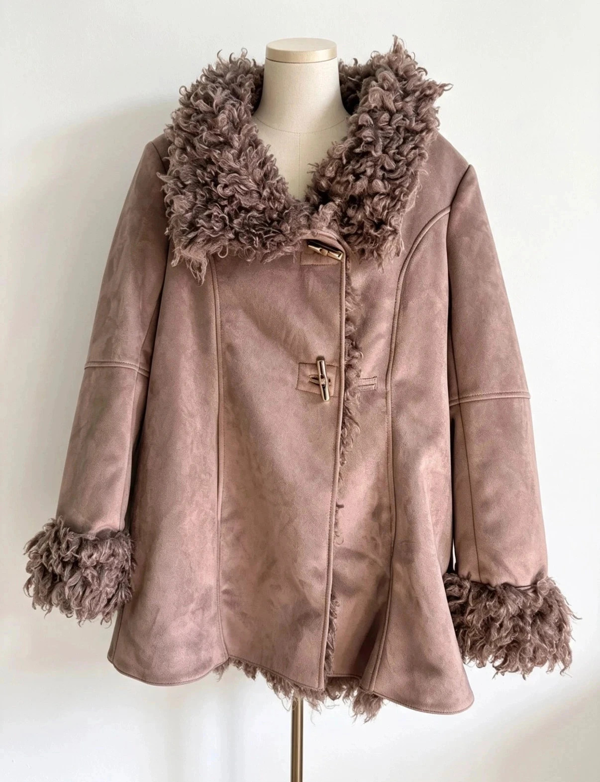 Michael Kors Faux Suede Shearling Toggle Winter Coat | Size M UK 12-14 | Quilted Lining