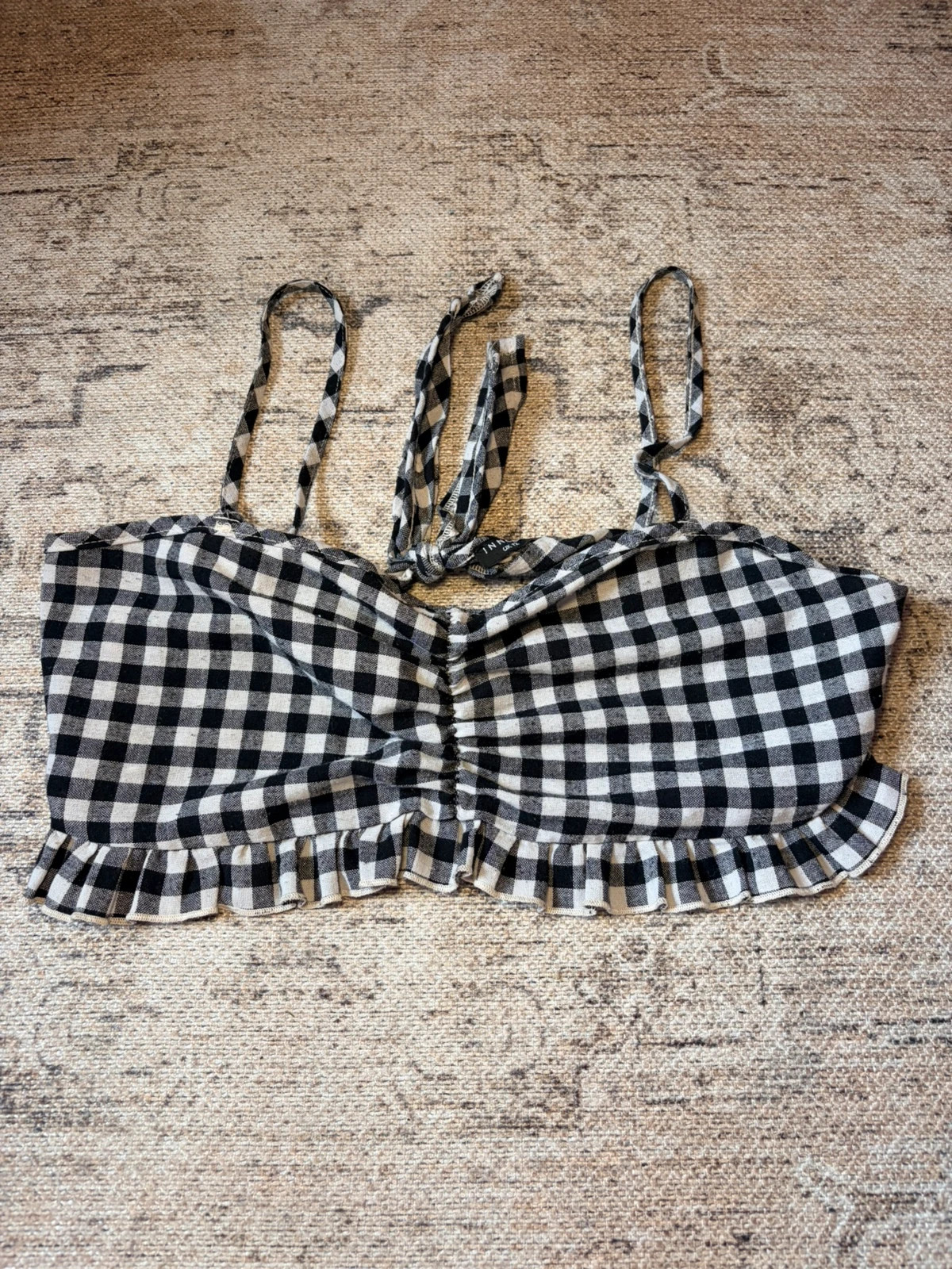 Innocence Gingham Check Ruched Crop Top UK 12 Y2K Ruffle Cami