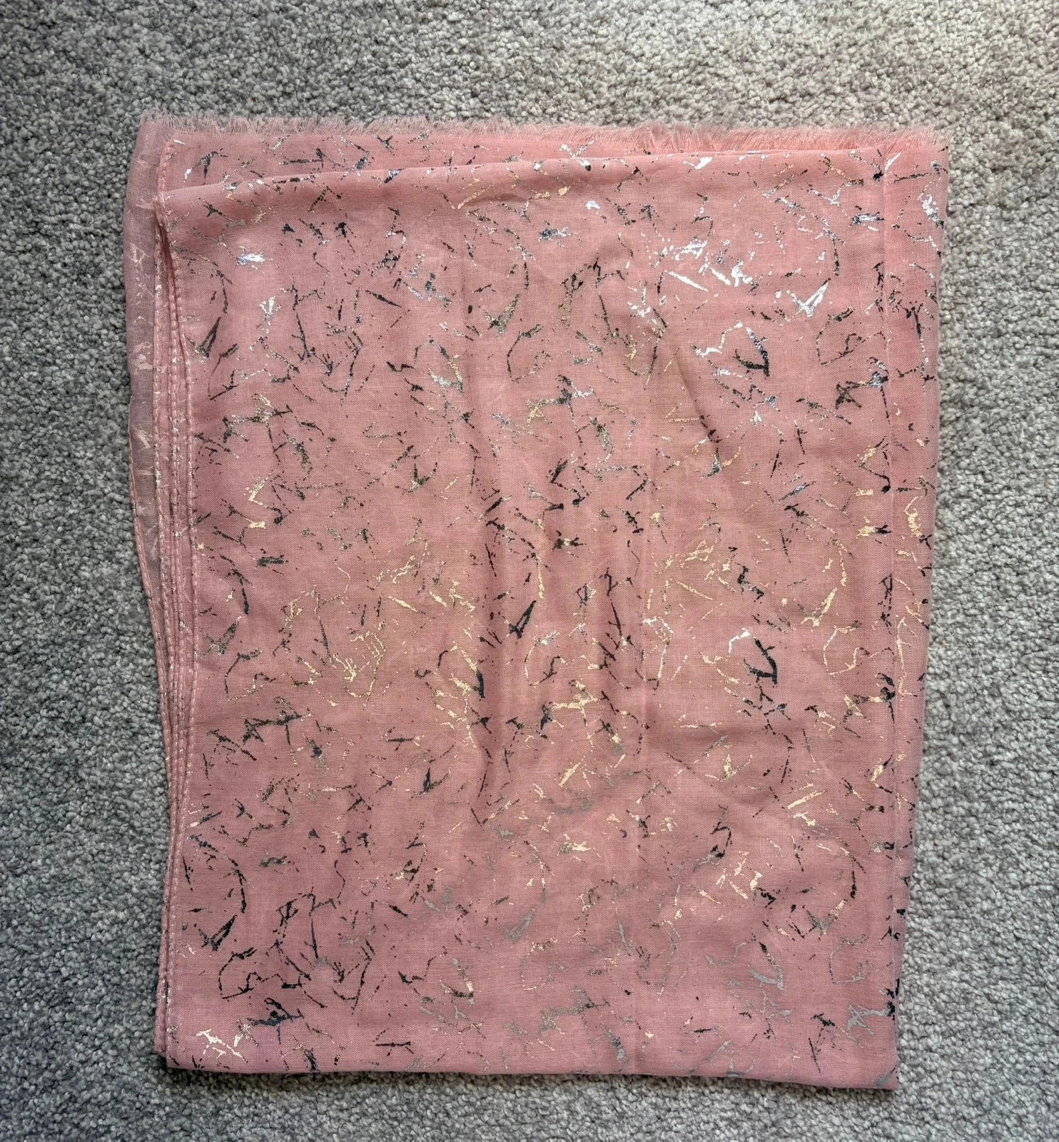 Pink Scarf with Silver & Gold Foil Detail | Lightweight Large Wrap Shawl | New with Tags