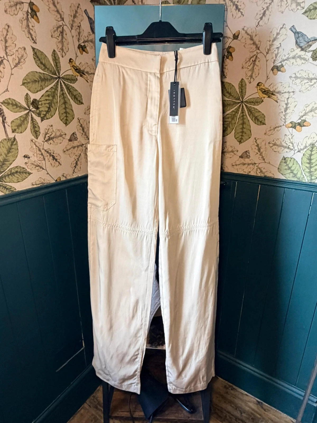 Malloni Designer Soft Viscose Cargo Pants | Size UK 6 | Beige | Relaxed Fit | Luxury | BNWT