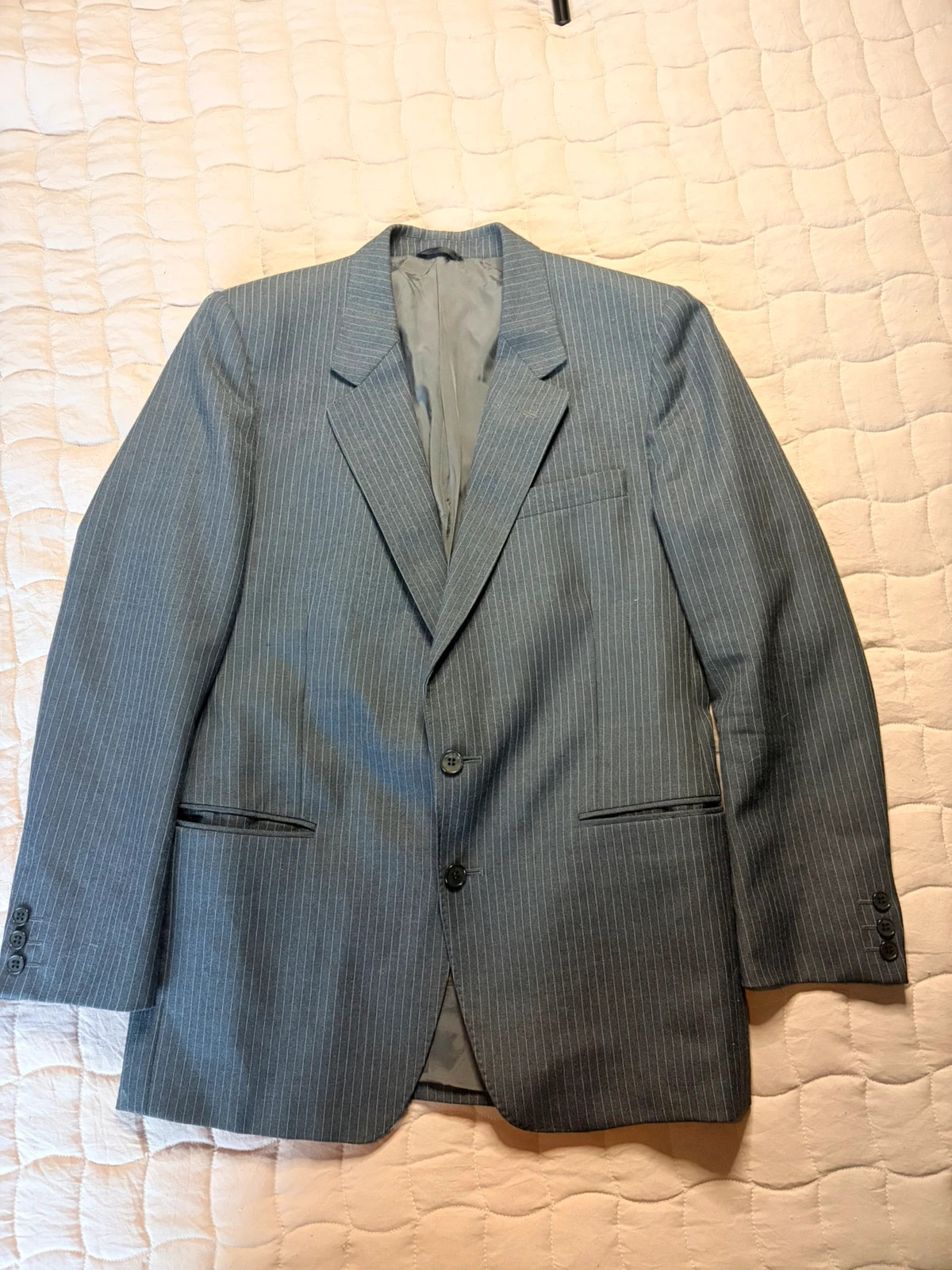 Vintage Made in England Pure Wool Pinstripe Blazer | 38R Grey Smart Jacket