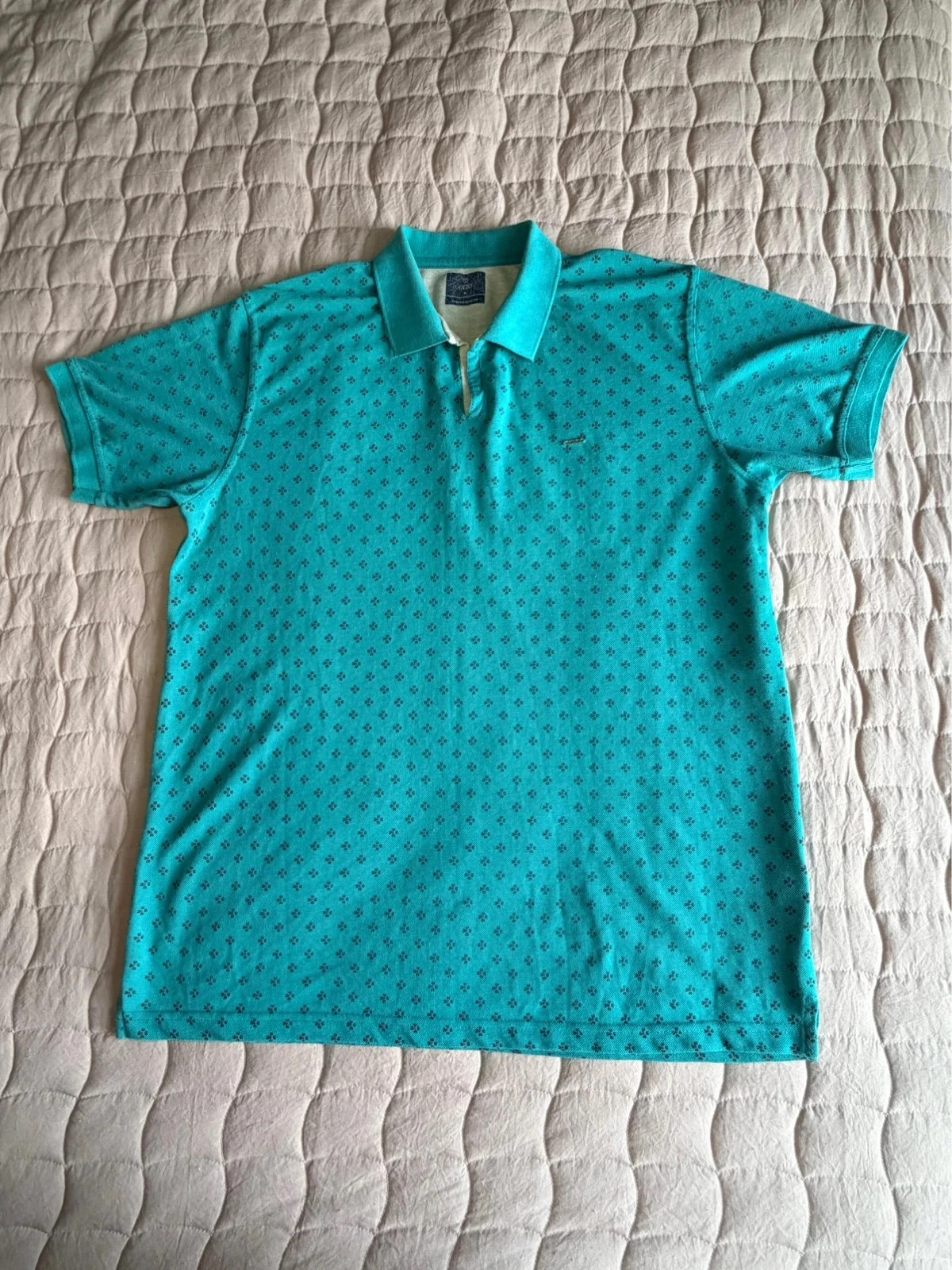 Otto Turquoise Patterned Polo Shirt | Size XL | Classic Casual Polo