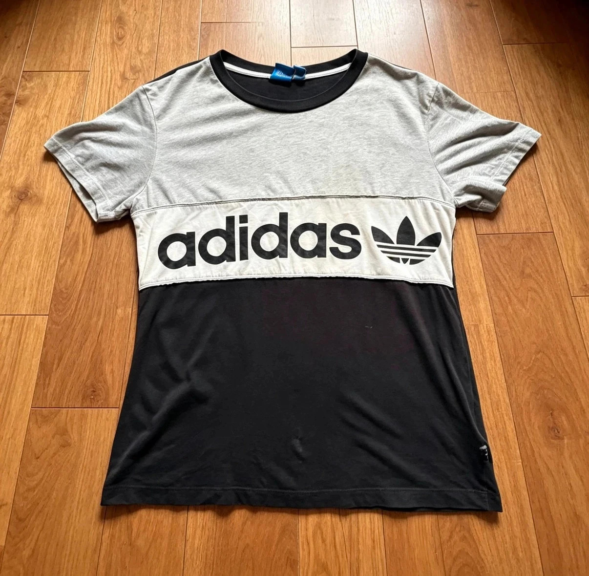 Adidas Originals Trefoil Colour Block T Shirt Grey Black Mens Xs / Women’s Uk 6