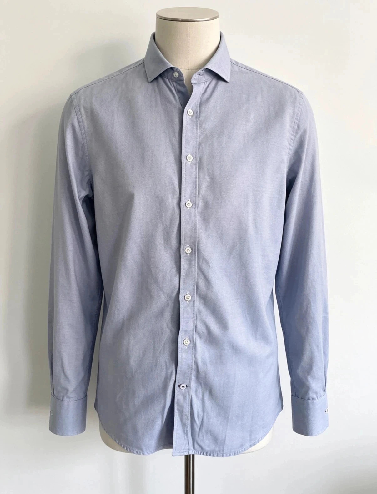 Tommy Hilfiger New York Fit Shirt S Light Blue Textured Long Sleeve Smart Casual Office Designer