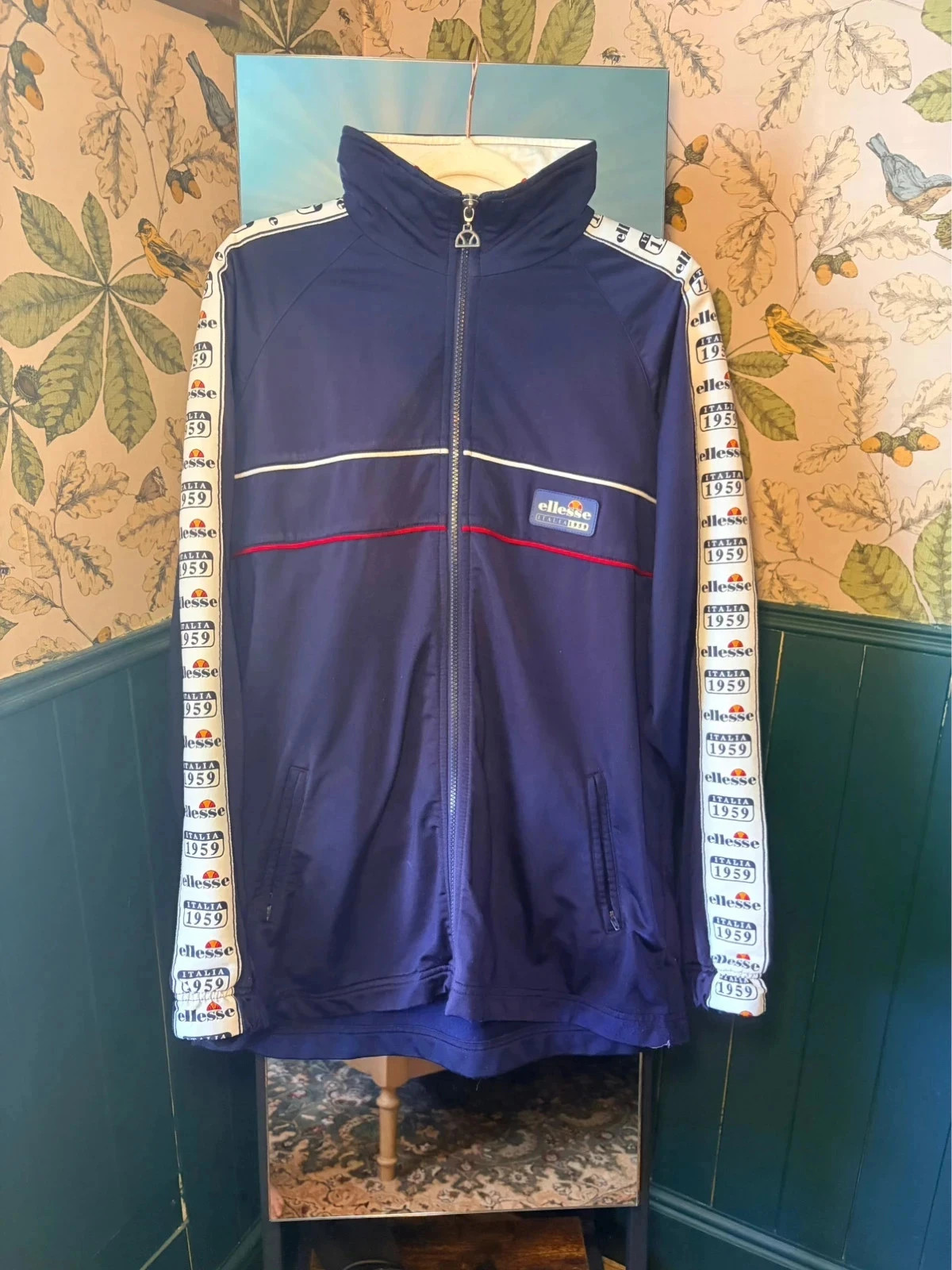 Ellesse Vintage Track Jacket | Navy Italia Taped Sleeves | Size L | Retro 90s