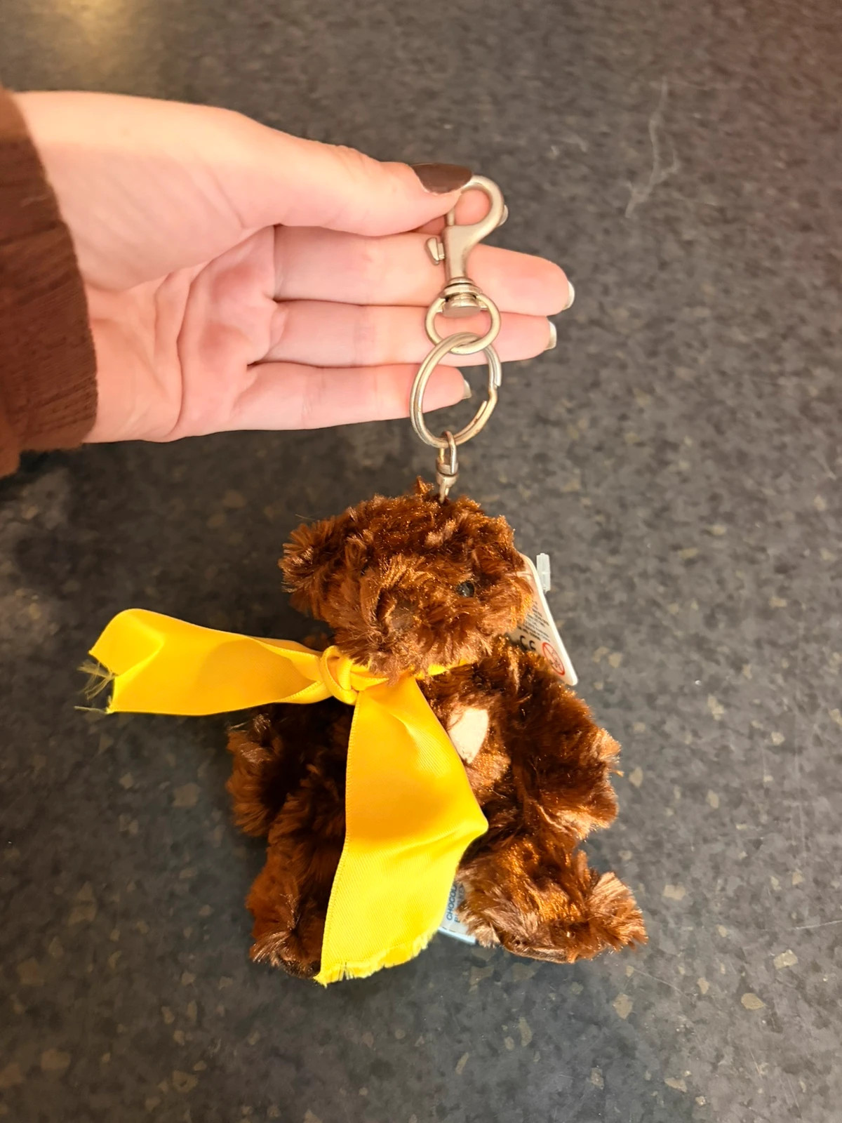 Applause / Russ Berrie Brown Teddy Bear Keyring Bag Charm With Yellow Ribbon