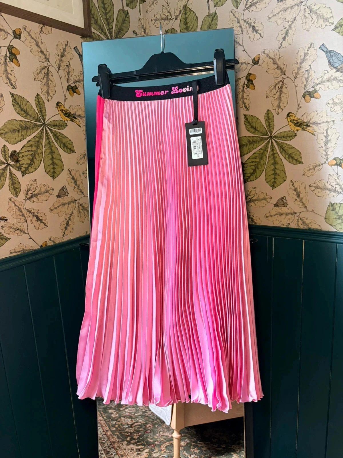 Pinko Two‑Tone Satin Midi Skirt | Elastic Waist | Designer | Y2K / Summer
