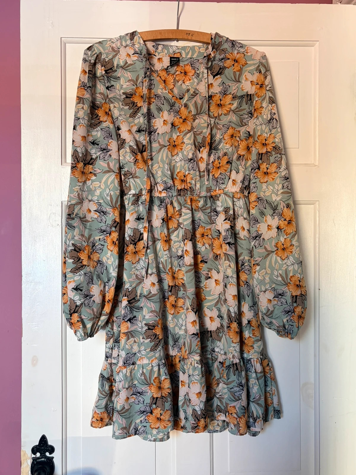 Shein Floral Cottagecore Puff Sleeve Tiered Mini Dress Size S