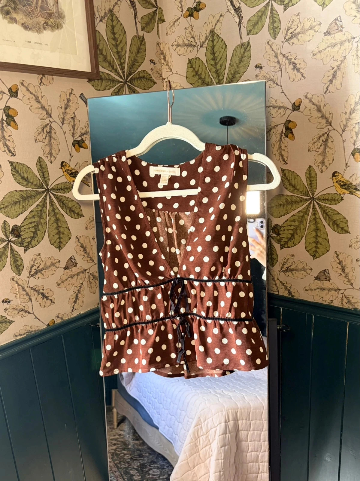 Monteau LA Brown & White Polka Dot Top | Size XS | Retro / Y2K Style
