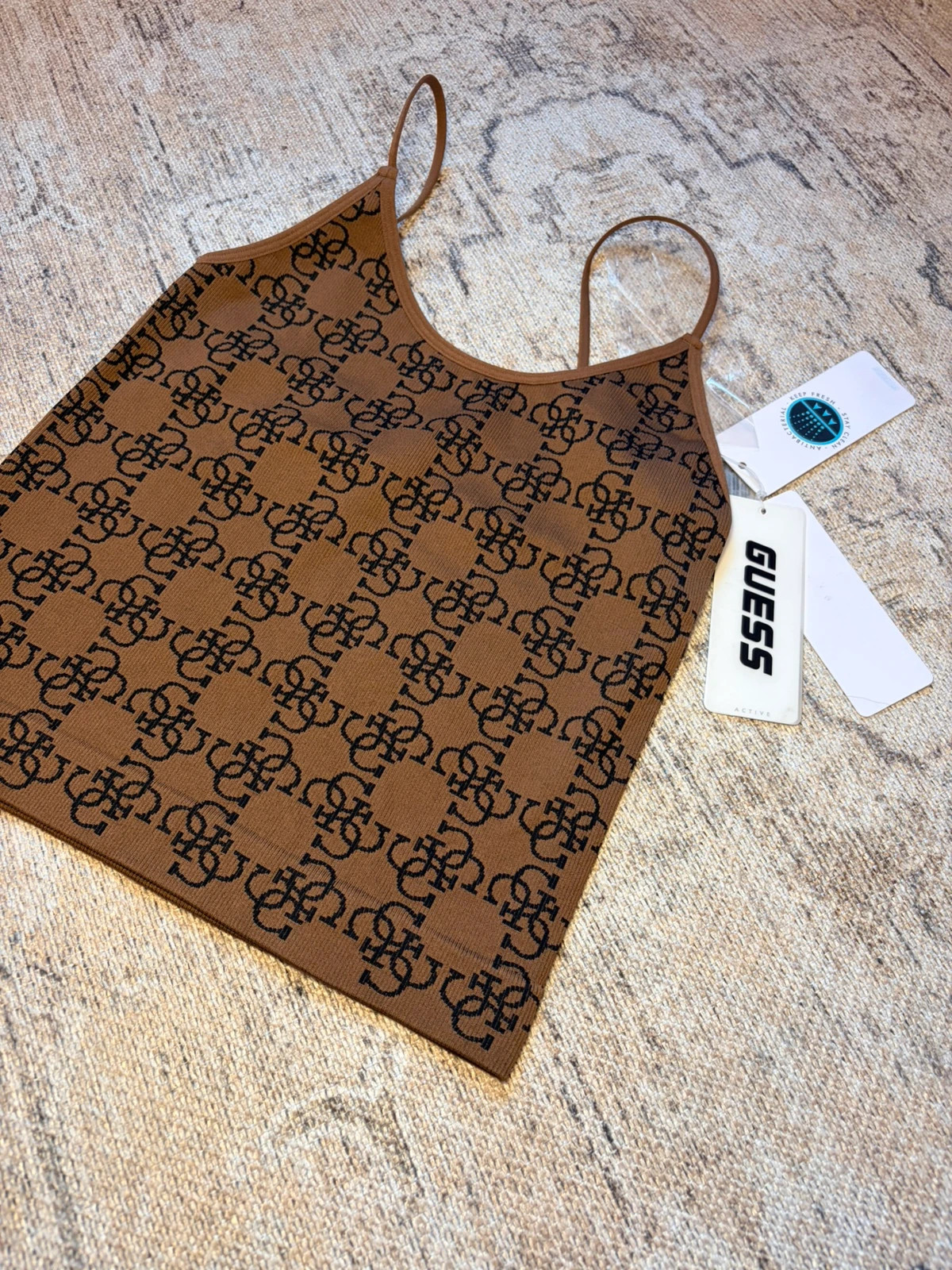 GUESS Brown Monogram Cami Top XS/S Y2K Retro Logo