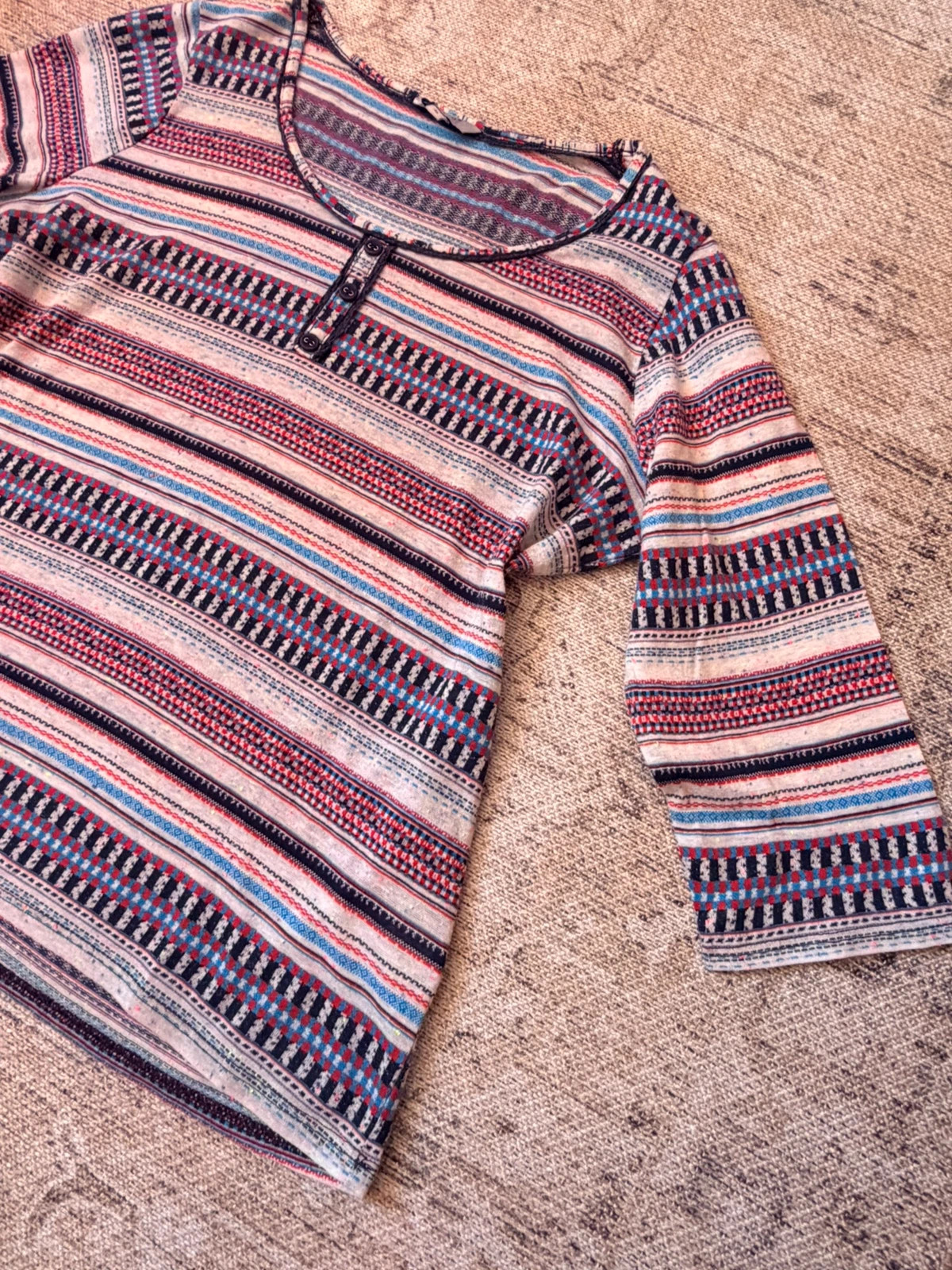 Y2K Per Una M&S Striped Patterned Knit Top Button Neck Multicolour UK 16