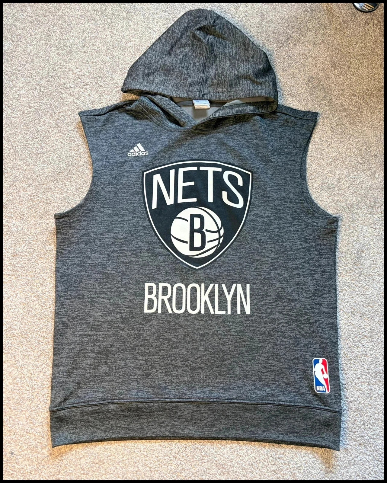 Adidas NBA Brooklyn Nets Sleeveless Hoodie Grey Medium M Vest Gym Basketball Training