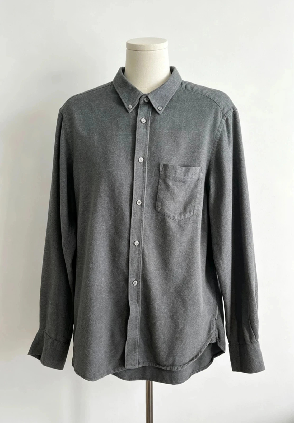 French Connection Men's Charcoal Grey Flannel Button-Down Shirt - Size M