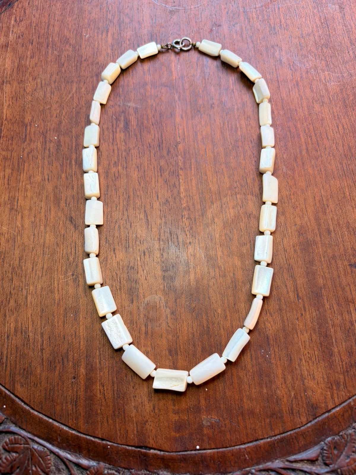 Vintage 1940s/50s Mother of Pearl Necklace | Sterling Silver Clasp | Mid-Century Jewellery