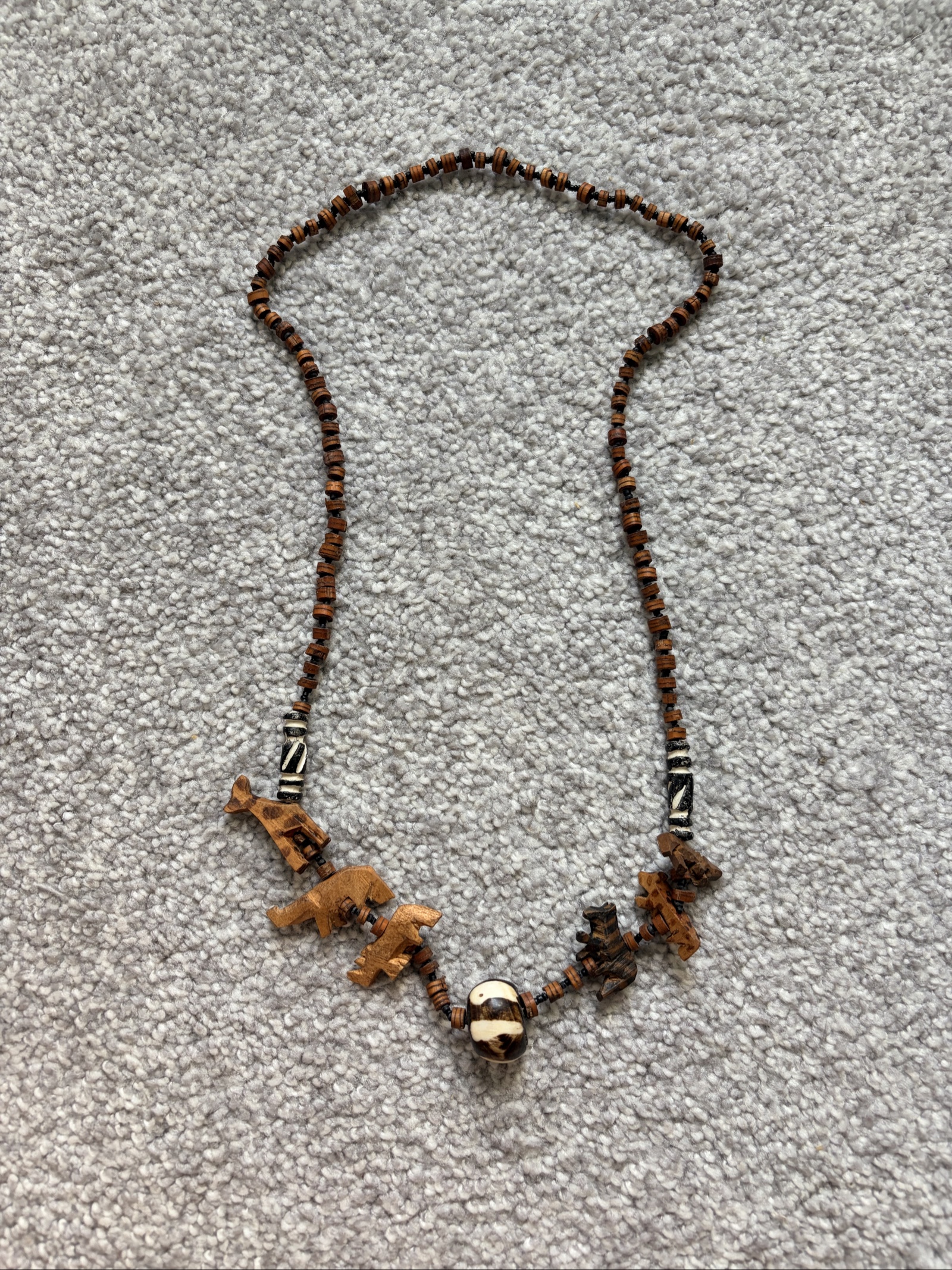 Handmade Brown & White Wooden Animal Necklace