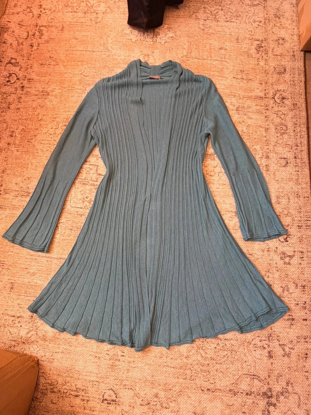 Y2K Vintage Per Una M&S Blue Ribbed Longline Open Cardigan Size 16