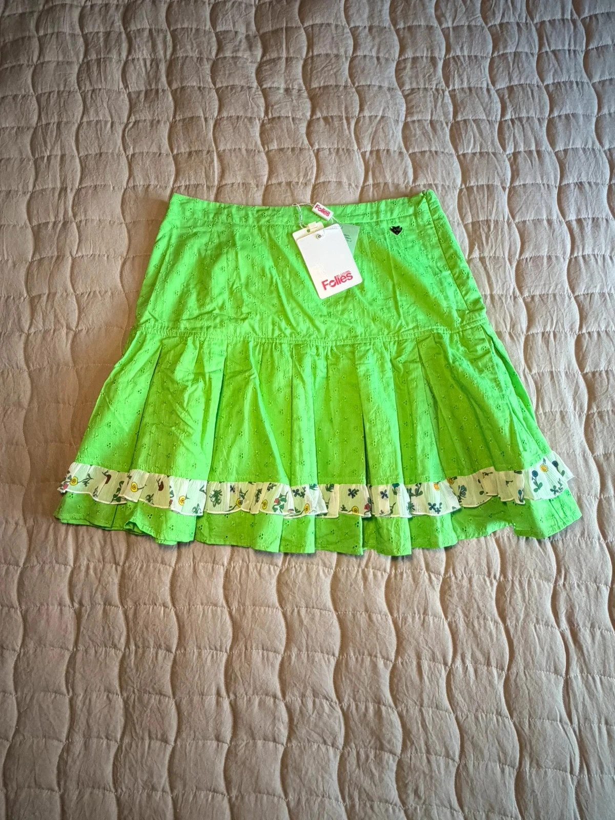 Blugirl Folies Italian Mini Skirt | Size UK 6 | Green | Floral Ruffle Hem | Summer / Y2K Style
