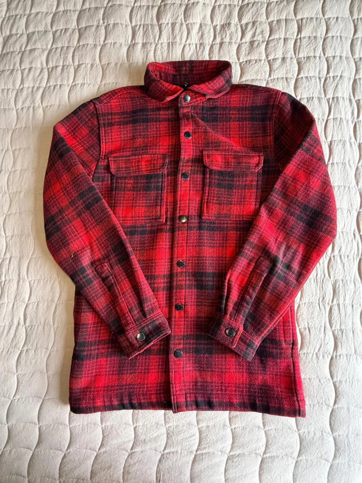 Pull&Bear Red Tartan Shacket | Wool Blend Overshirt | Warm Lined Jacket