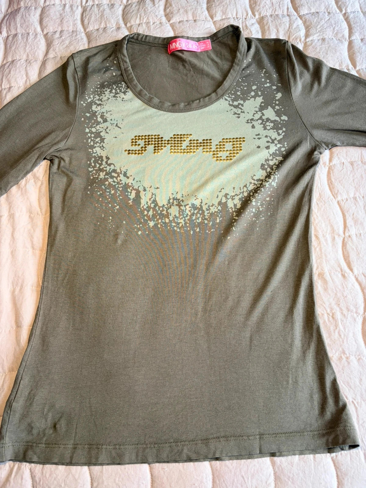 MNG Jeans Olive Green Y2K Top | Size M | Gold Stud Detail | Vintage Style