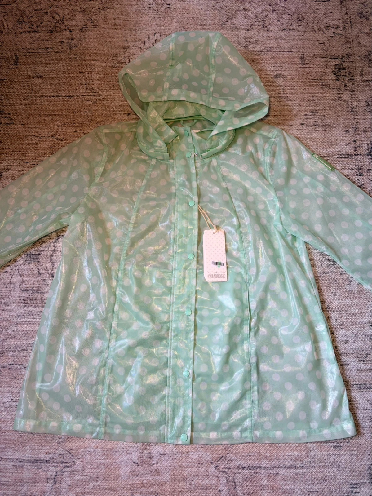Bomb Boogie Vintage Y2K Mint Green Polka Dot Raincoat NWT