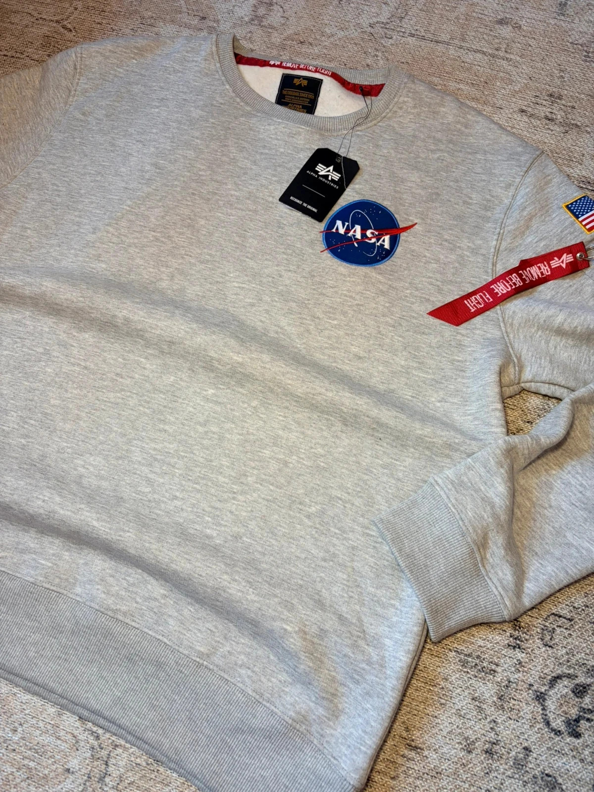 Alpha Industries Nasa Space Shuttle Sweatshirt | Size XL | Grey Heather | RRP £95