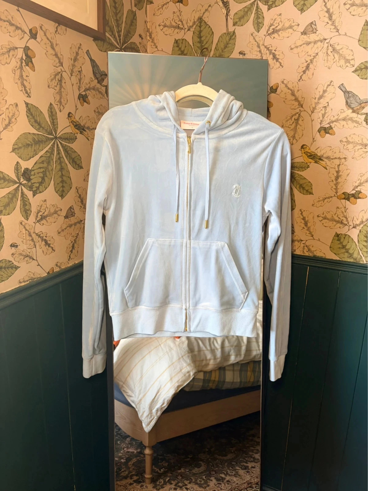 Juicy Couture Soft Velour Zip Hoodie | Pastel Blue | Size S | Embroidered Logo Y2K style