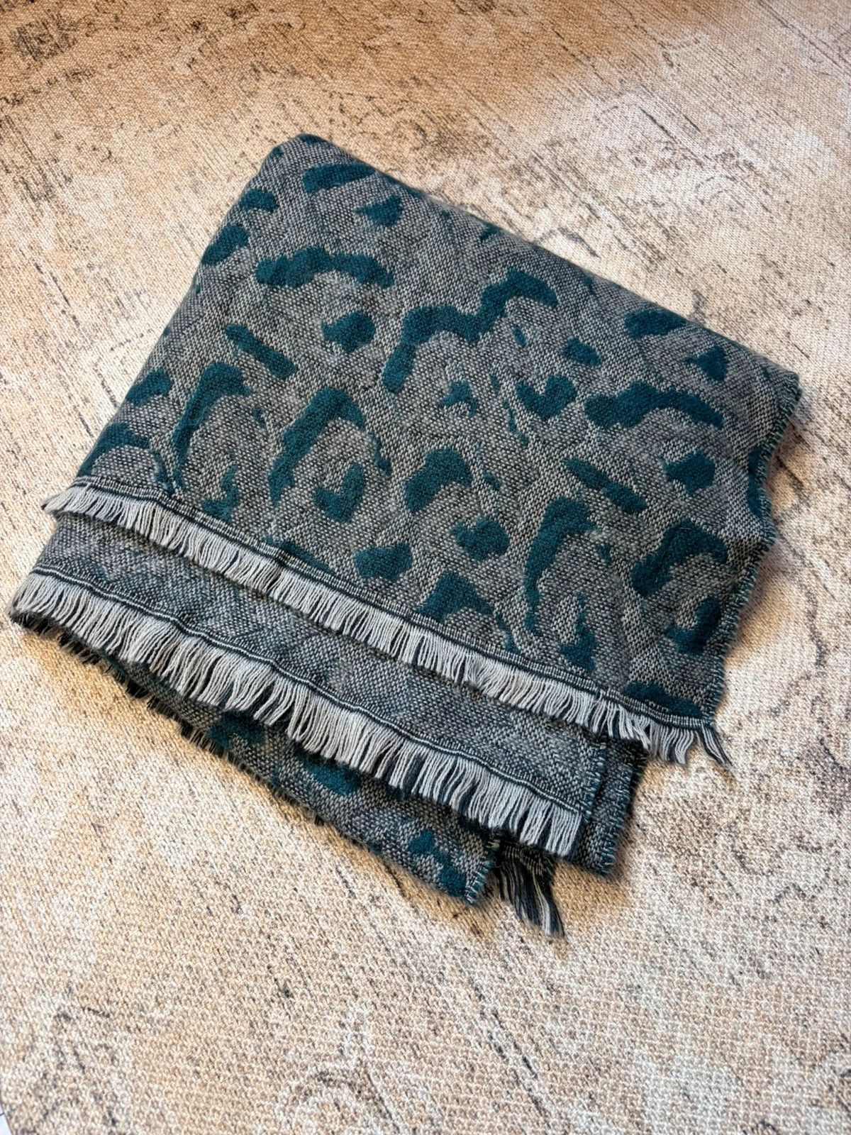 Hotter Teal & Grey Abstract Patterned Scarf Oversized Fringed Wrap