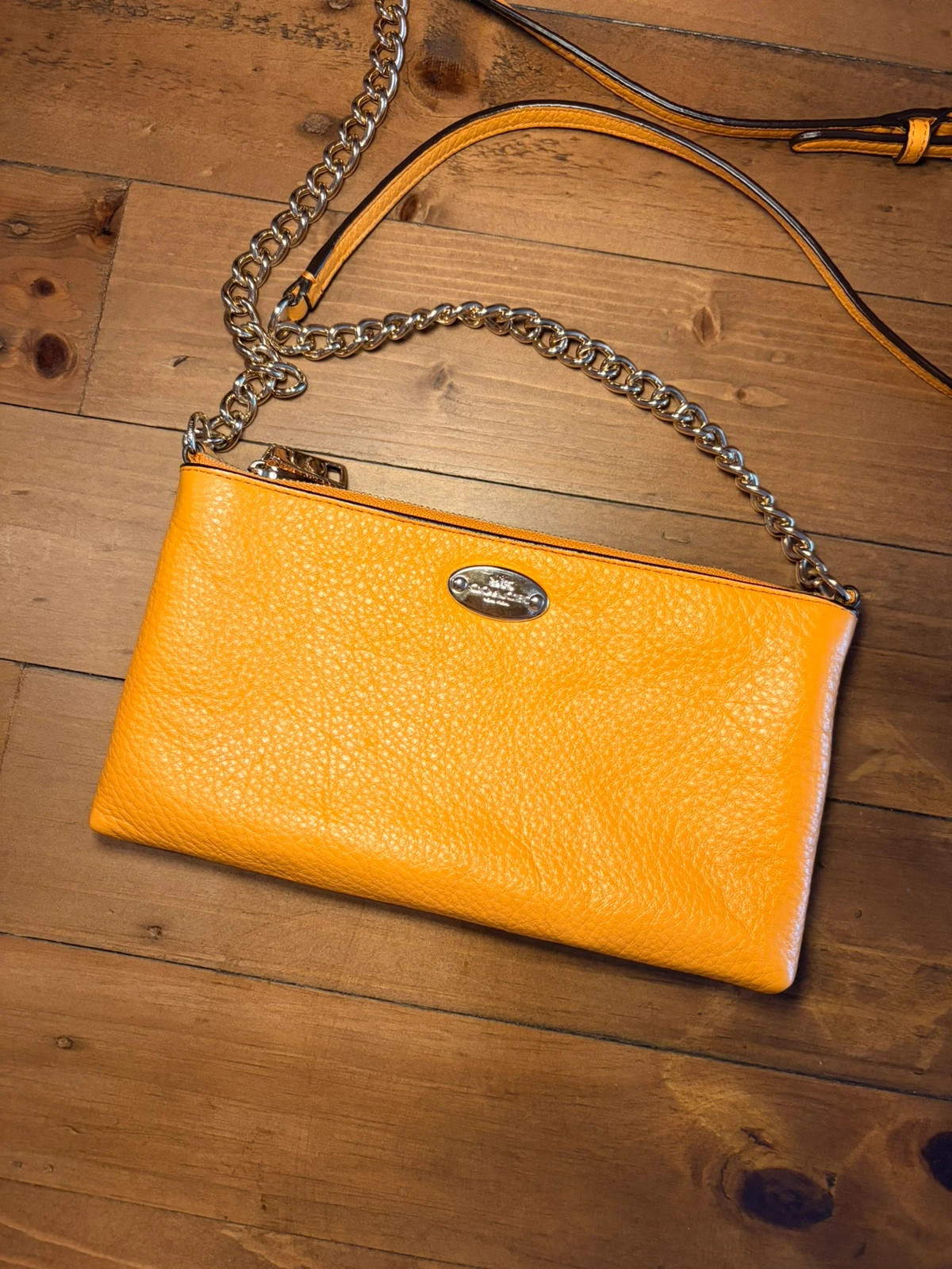 Coach Quinn Crossbody Bag Orange Pebbled Leather F52709 Chain Strap 2015