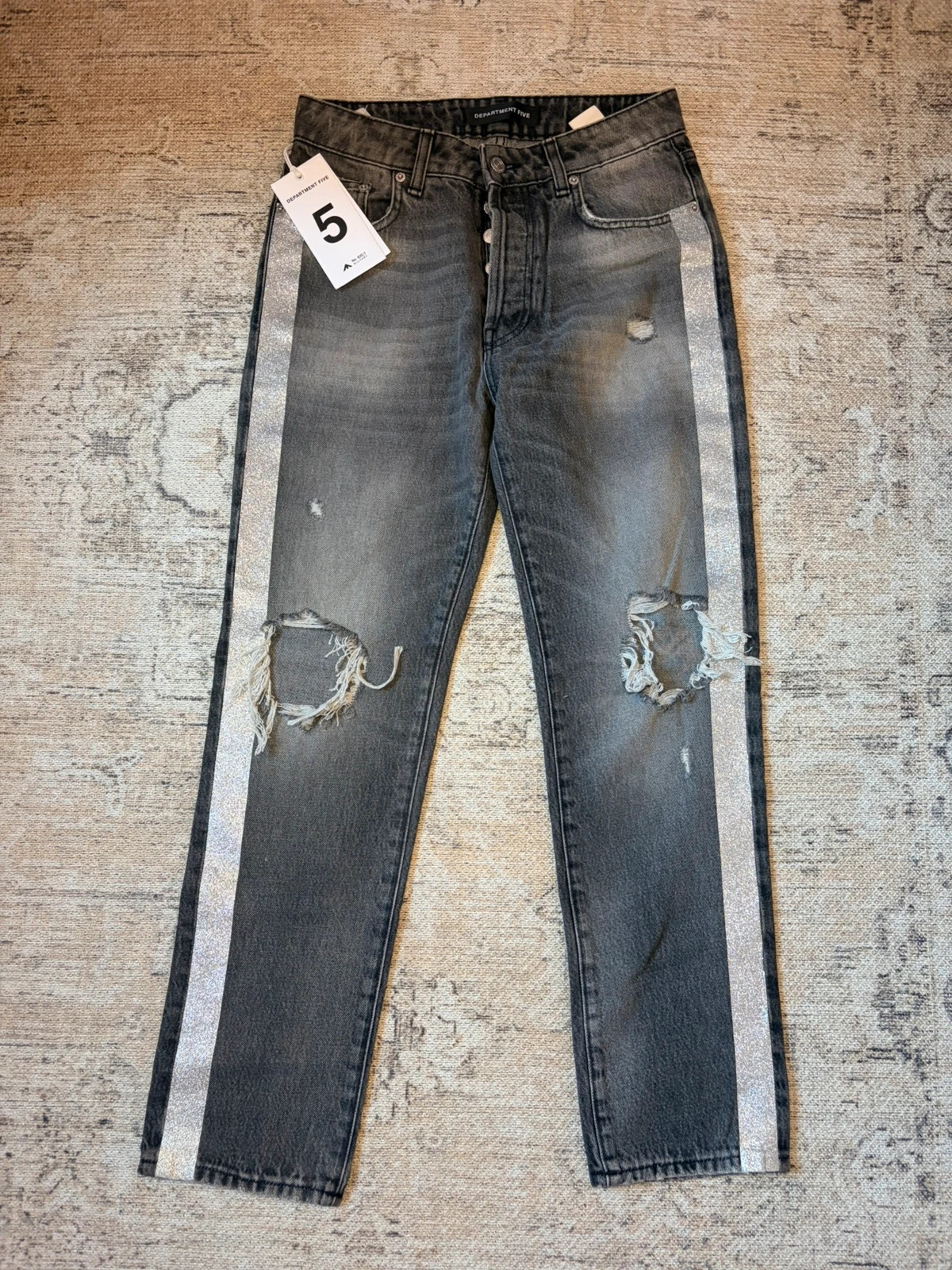 Department Five Carma Grey Distressed Mid Rise Jeans W28 Glitter Stripe NWT