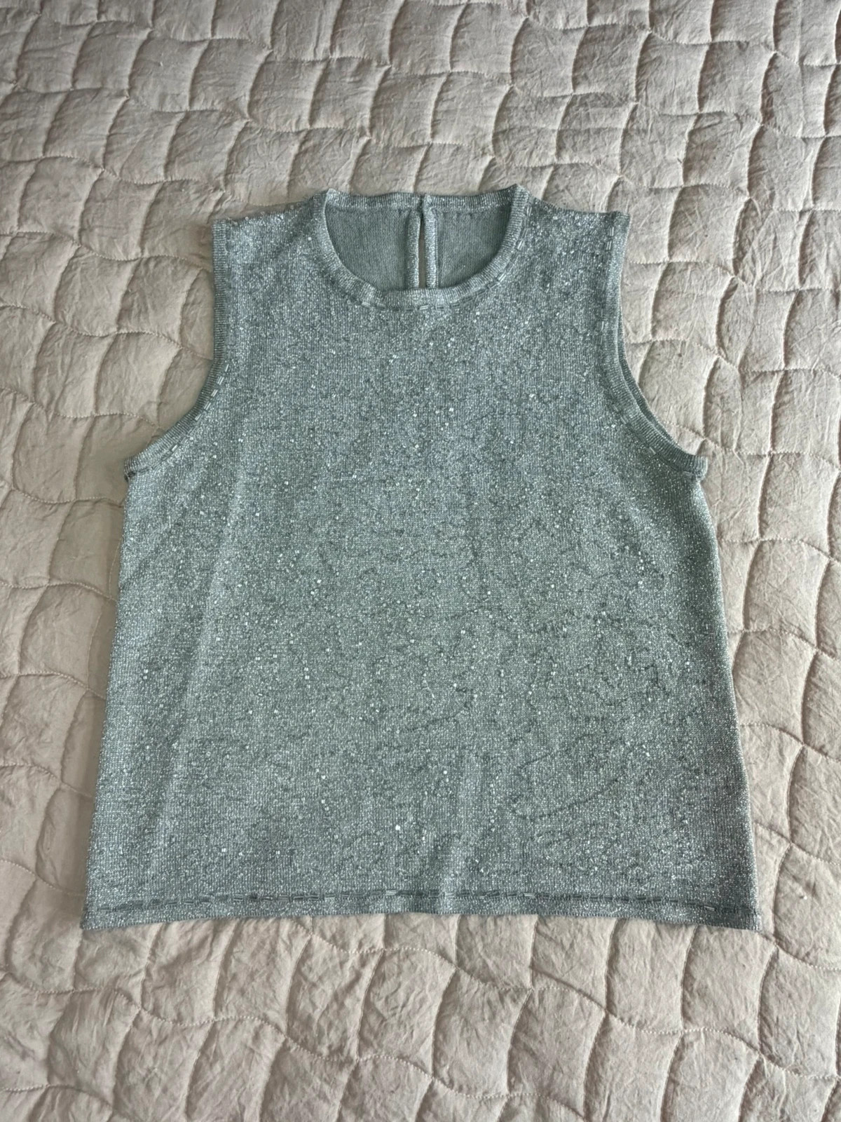 Vintage St Michael Silver Beaded Knit Tank Top | Size UK 14 | 90s Y2K Evening Wear