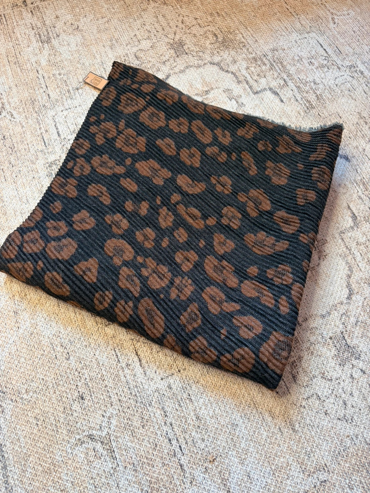 Jess & Lou Reversible Leopard Print Scarf Brown Black Oversized Long Wrap