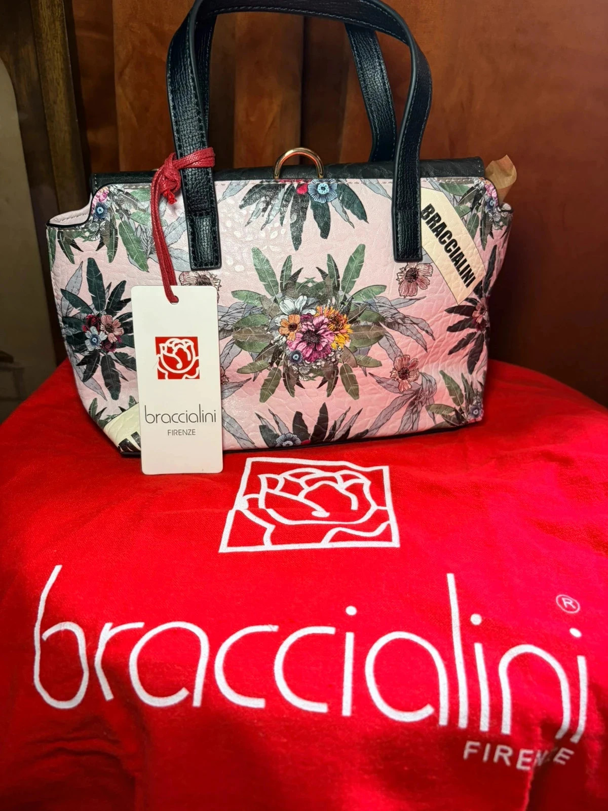 Braccialini Firenze Floral Handbag Pink Designer Bag BNWT Dust Bag RRP £14