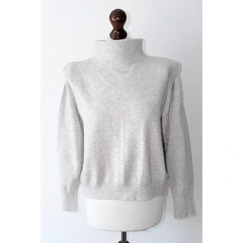 Mint Velvet Grey Cashmere Blend Shoulder Pad High Neck Jumper Size XL (UK 18) RRP £89