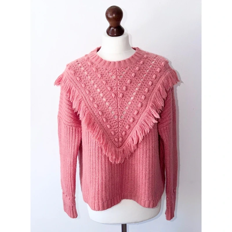 Boden Dark Pink Wool Alpaca Fringed Mid Weight Jumper Size M (12-14) RRP £130.00