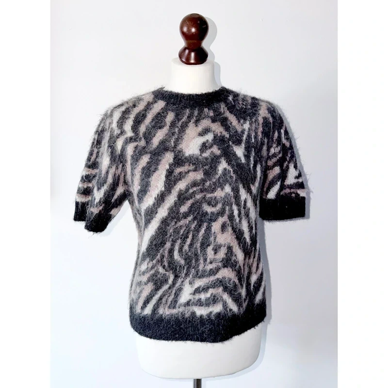 Mint Velvet Zebra Wool Alpaca Rich Fluffy Textured Knit Top Size M UK 12 RRP £99