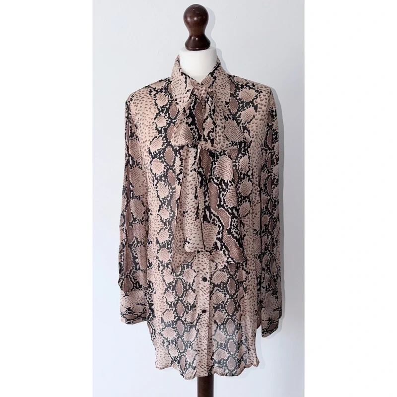 Mint Velvet Snake Print Tie Neck Pussy Bow Blouse Size Large (14-16) RRP £89.00